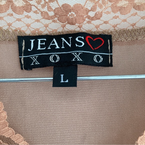 2for$38 Xoxo jeans women’s sheer mesh lace brown long sleeve top size Large - Picture 4 of 7